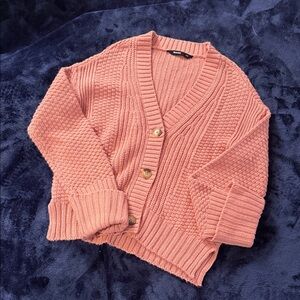 Bluenotes Coral Pink Knit Button-Front Cardigan